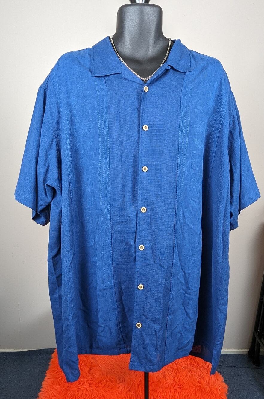 Pronto Uomo Classic Fit Blue Cubavera Silk Button Down Short Sleeve Shirt 3XLT